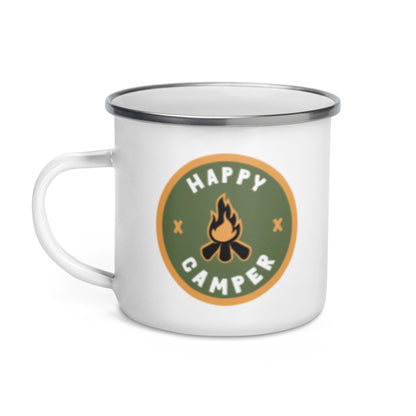 Happy Camper Enamel Mug | Retro Campfire Badge - Spinsterly Co