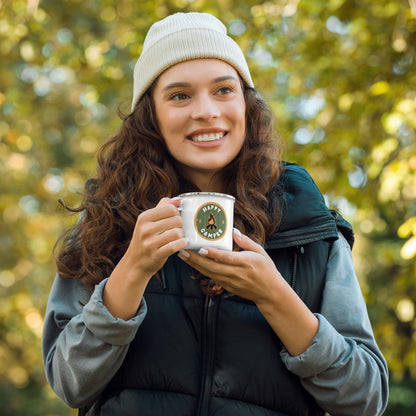 Happy Camper Enamel Mug | Retro Campfire Badge - Spinsterly Co