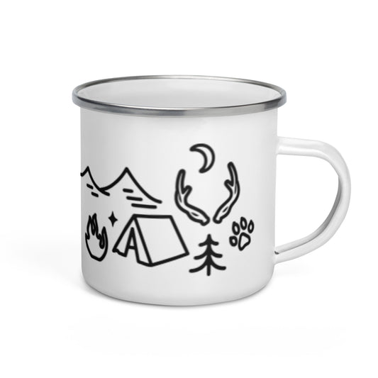 Camping Doodles Enamel Mug | Whimsical Outdoor Mug - Spinsterly Co