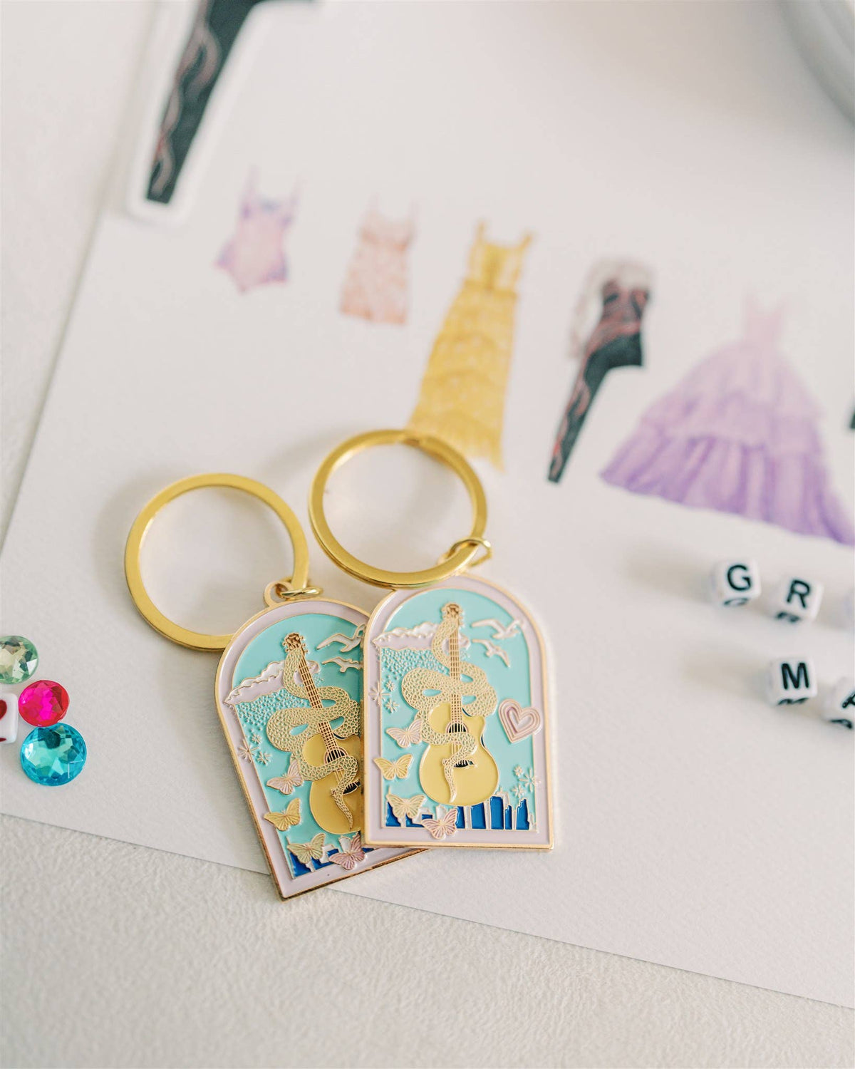 Music Icon Enamel Keychain — Snake, Guitar & Butterfly Collectible - Spinsterly Co