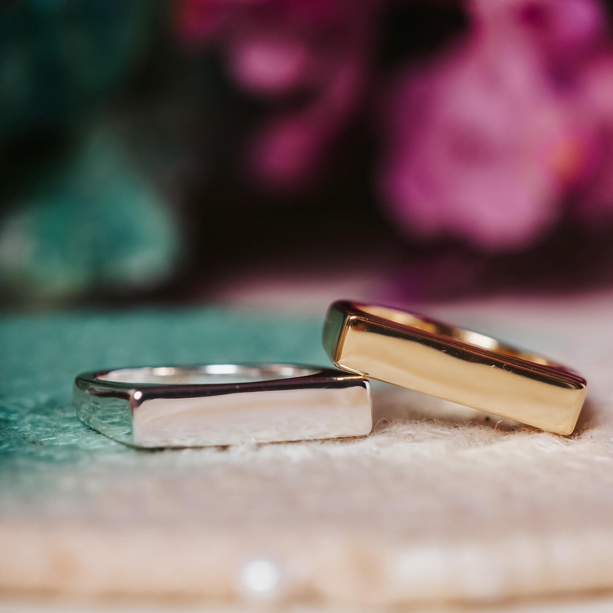 Feminist Ring | Hand Stamped Flat Top Band | Gold Plated, Gold Vermeil & Sterling Silver | Custom Text - Spinsterly Co