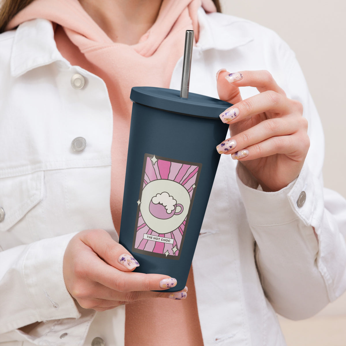 The Hot Choc Tarot Card Tumbler | 20 oz Insulated Stainless Steel Tumbler with Straw - Spinsterly Co