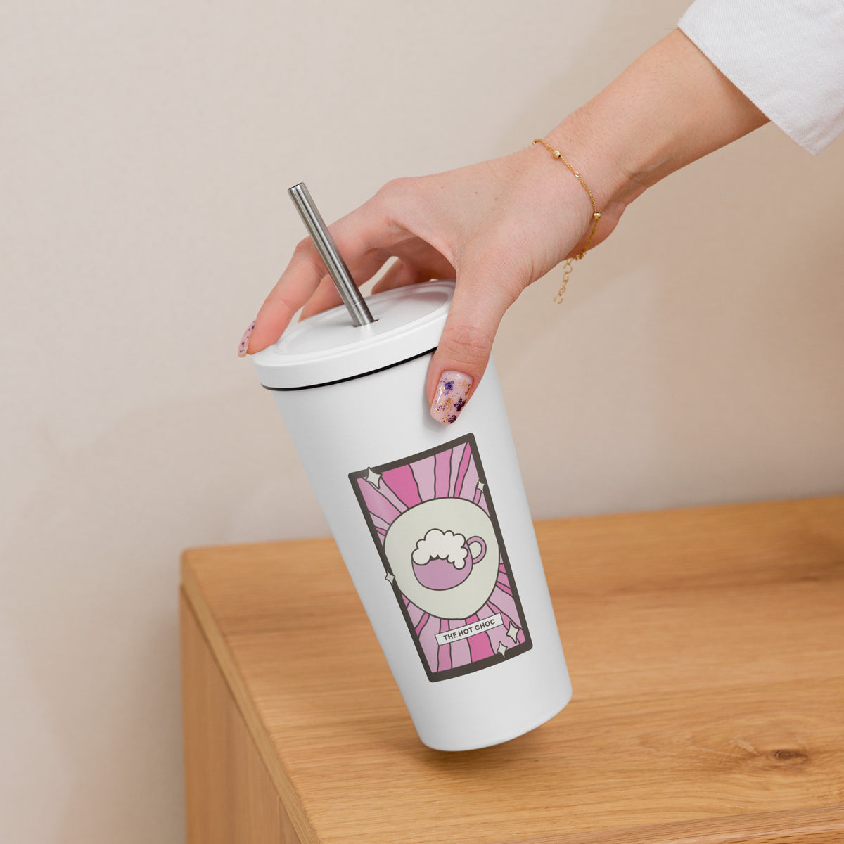 The Hot Choc Tarot Card Tumbler | 20 oz Insulated Stainless Steel Tumbler with Straw - Spinsterly Co