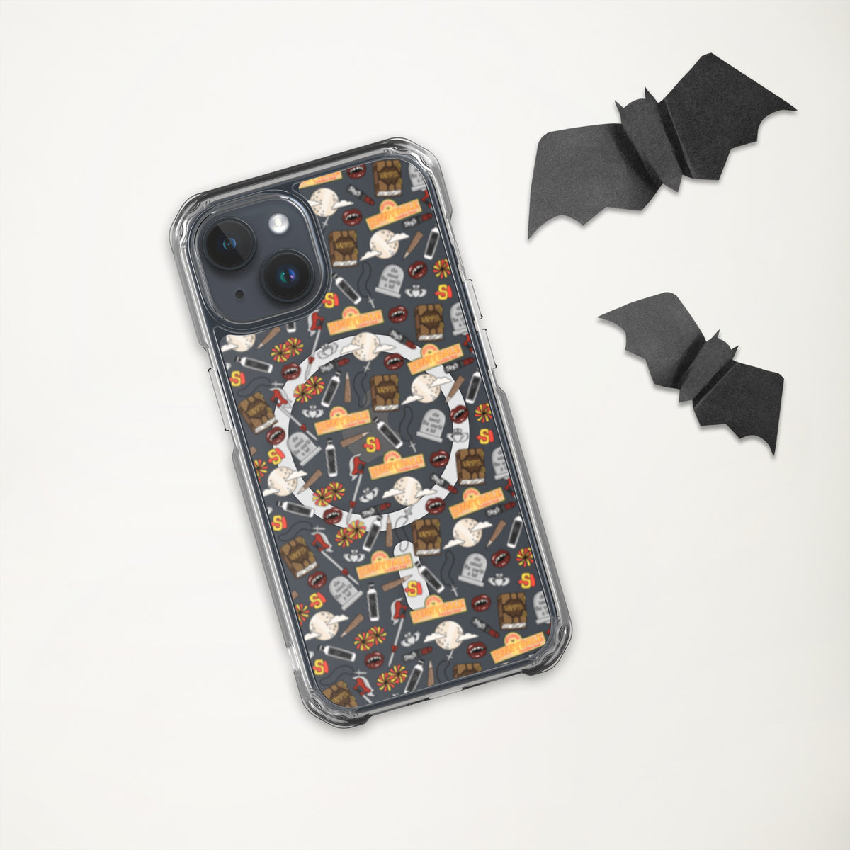 Spooky Vampire Slayer Clear MagSafe Case | Horror Collage iPhone Case - Spinsterly Co