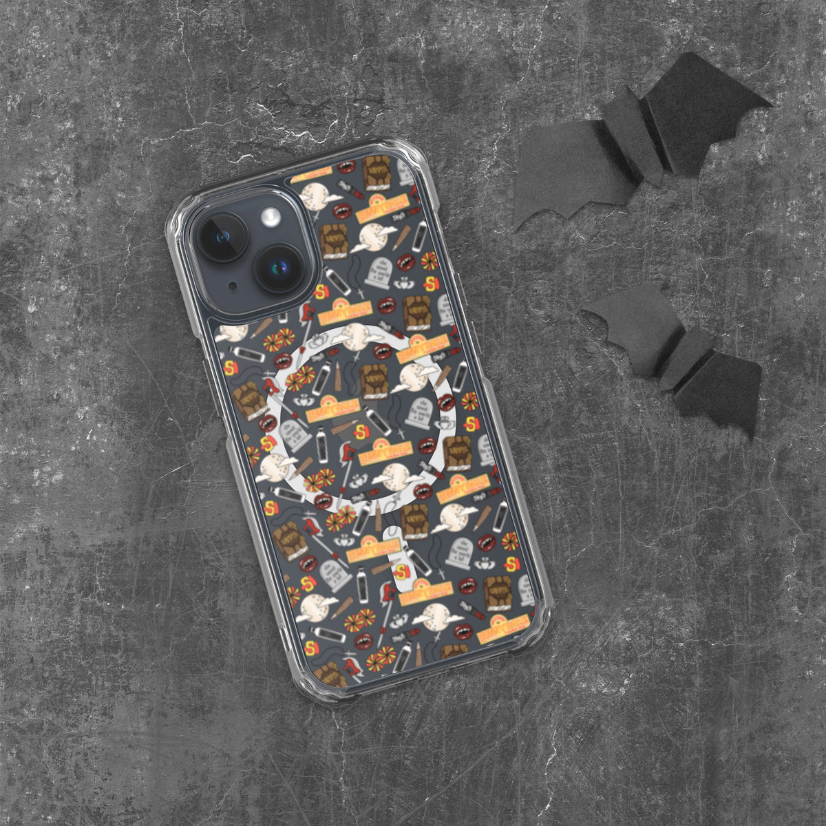 Spooky Vampire Slayer Clear MagSafe Case | Horror Collage iPhone Case - Spinsterly Co