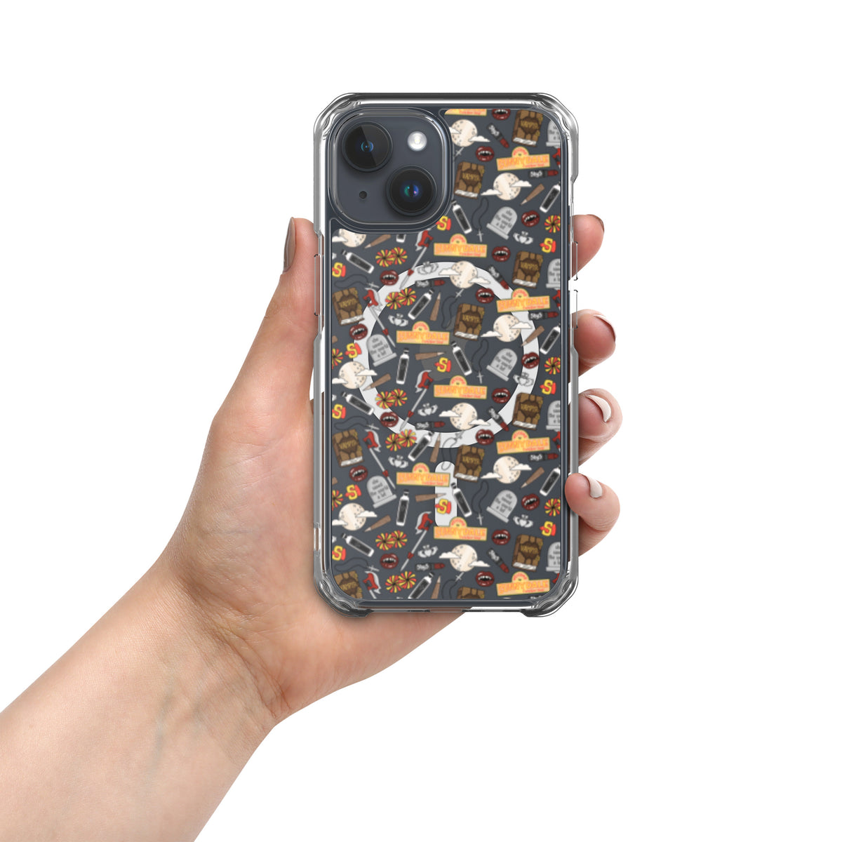 Spooky Vampire Slayer Clear MagSafe Case | Horror Collage iPhone Case - Spinsterly Co