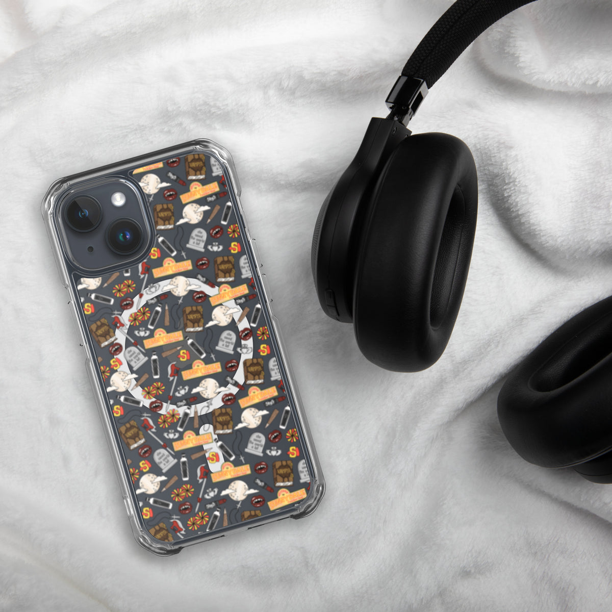 Spooky Vampire Slayer Clear MagSafe Case | Horror Collage iPhone Case - Spinsterly Co