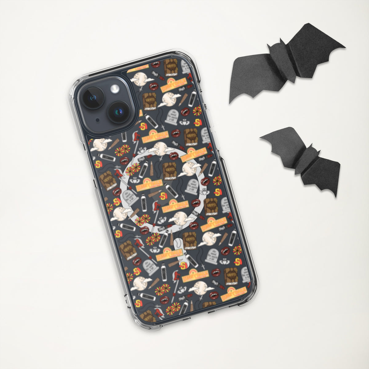Spooky Vampire Slayer Clear MagSafe Case | Horror Collage iPhone Case - Spinsterly Co