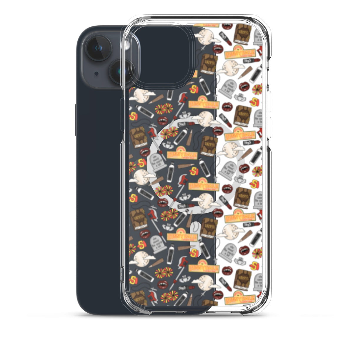 Spooky Vampire Slayer Clear MagSafe Case | Horror Collage iPhone Case - Spinsterly Co