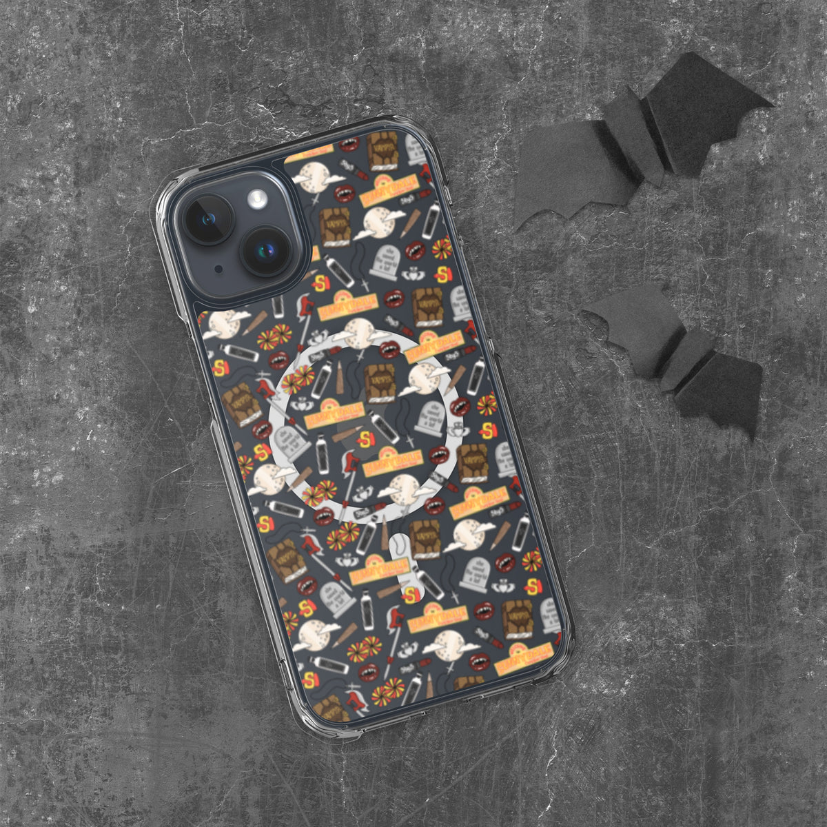 Spooky Vampire Slayer Clear MagSafe Case | Horror Collage iPhone Case - Spinsterly Co