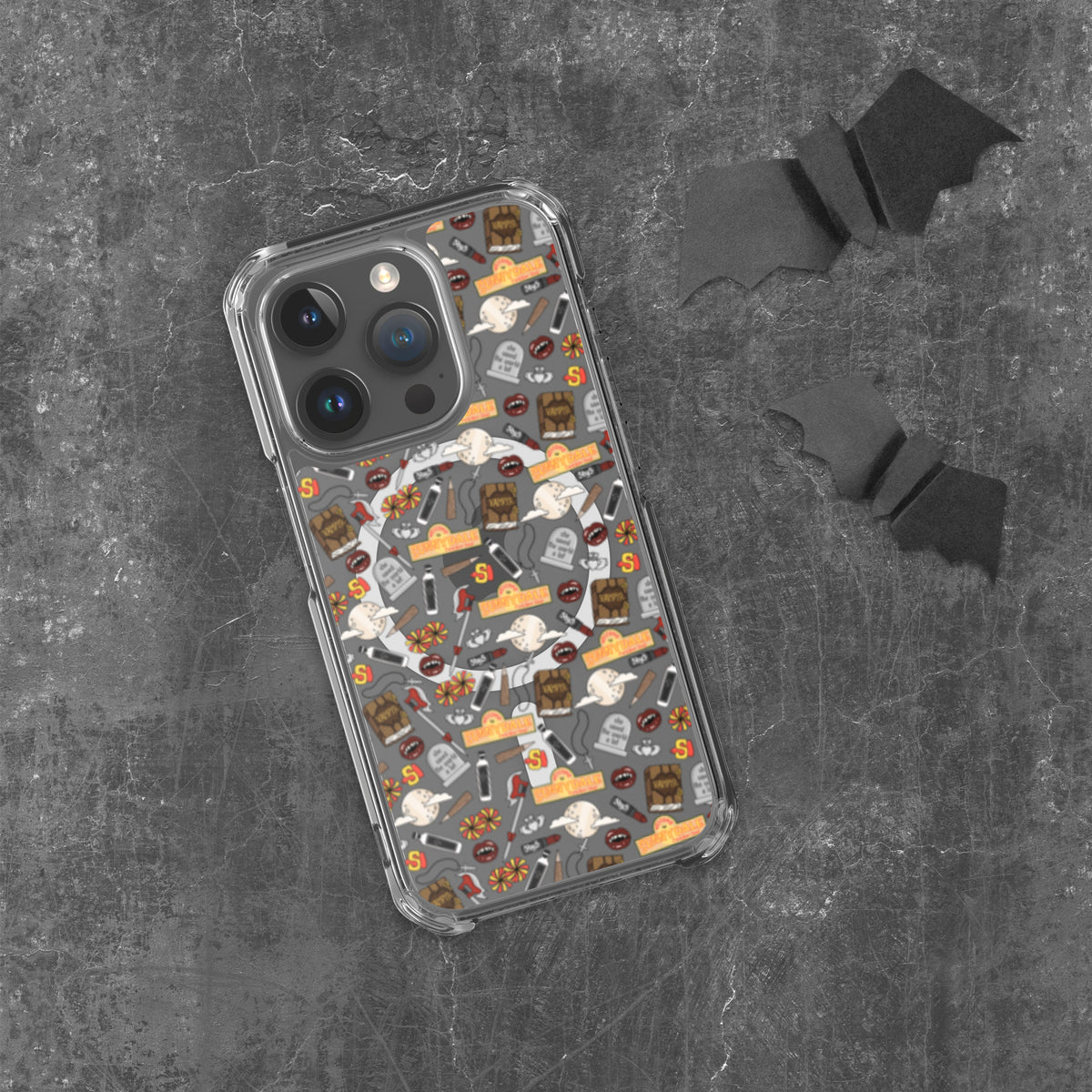 Spooky Vampire Slayer Clear MagSafe Case | Horror Collage iPhone Case - Spinsterly Co