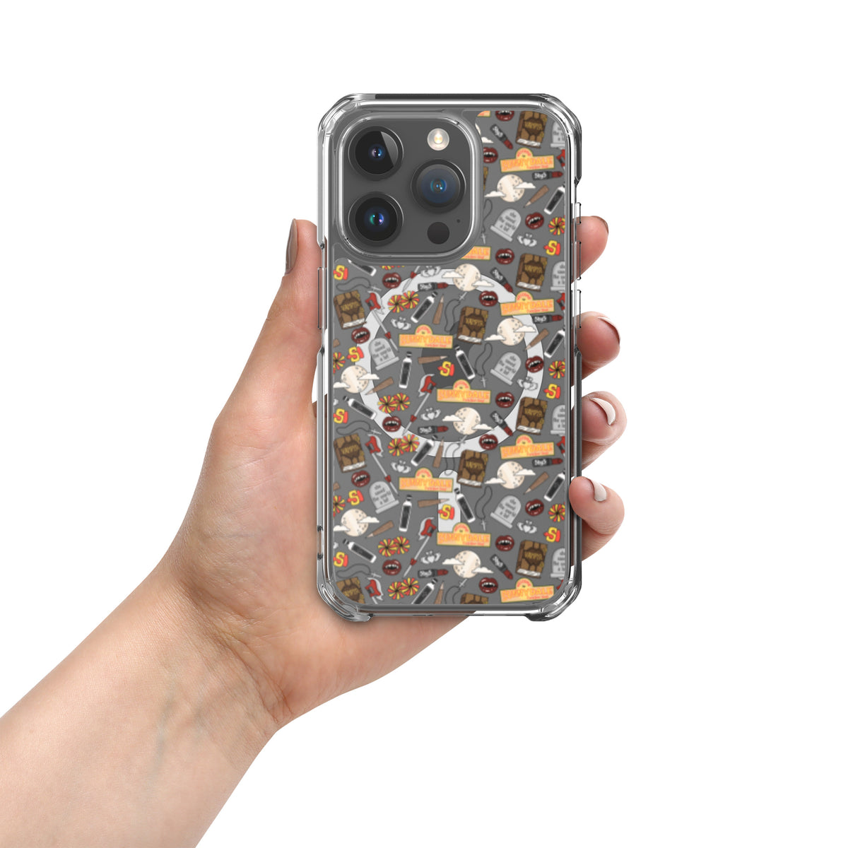 Spooky Vampire Slayer Clear MagSafe Case | Horror Collage iPhone Case - Spinsterly Co