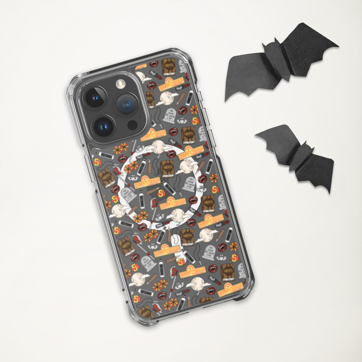Spooky Vampire Slayer Clear MagSafe Case | Horror Collage iPhone Case - Spinsterly Co