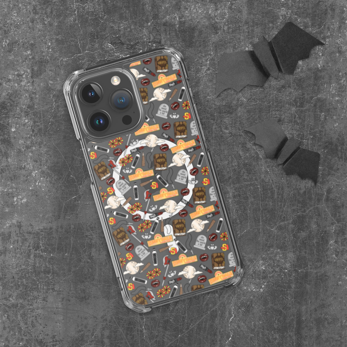 Spooky Vampire Slayer Clear MagSafe Case | Horror Collage iPhone Case - Spinsterly Co