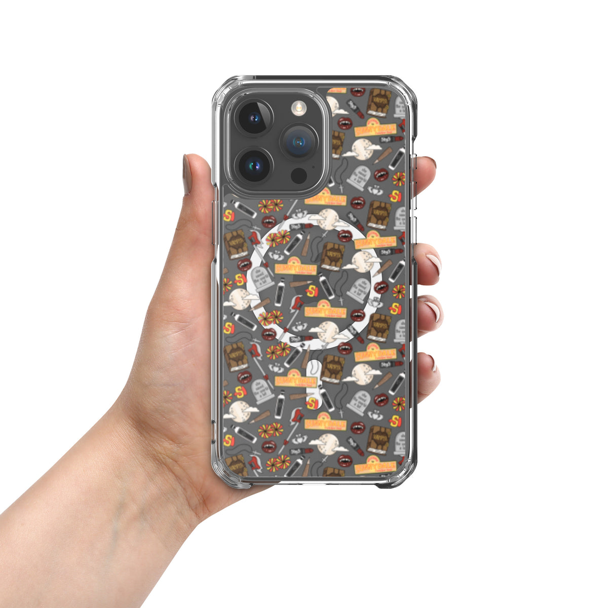 Spooky Vampire Slayer Clear MagSafe Case | Horror Collage iPhone Case - Spinsterly Co