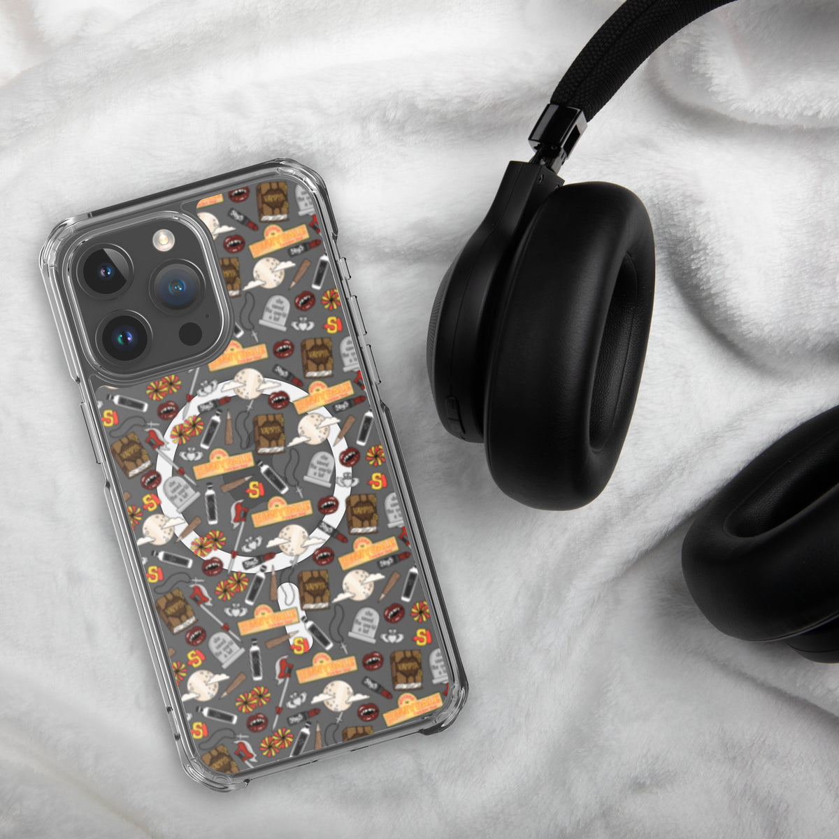Spooky Vampire Slayer Clear MagSafe Case | Horror Collage iPhone Case - Spinsterly Co