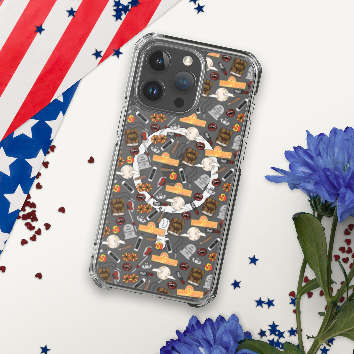 Spooky Vampire Slayer Clear MagSafe Case | Horror Collage iPhone Case - Spinsterly Co
