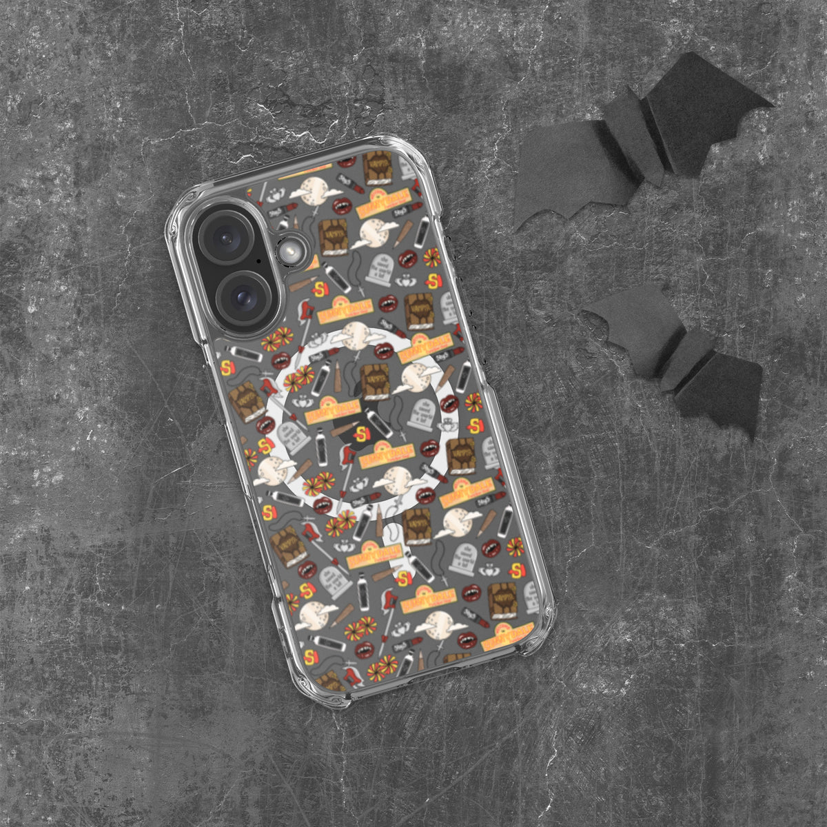 Spooky Vampire Slayer Clear MagSafe Case | Horror Collage iPhone Case - Spinsterly Co