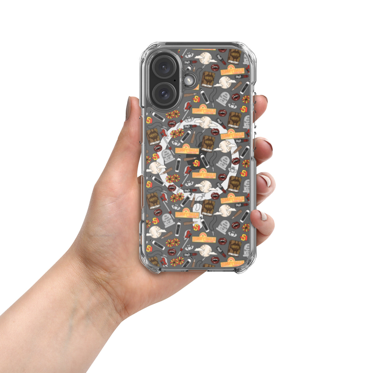 Spooky Vampire Slayer Clear MagSafe Case | Horror Collage iPhone Case - Spinsterly Co