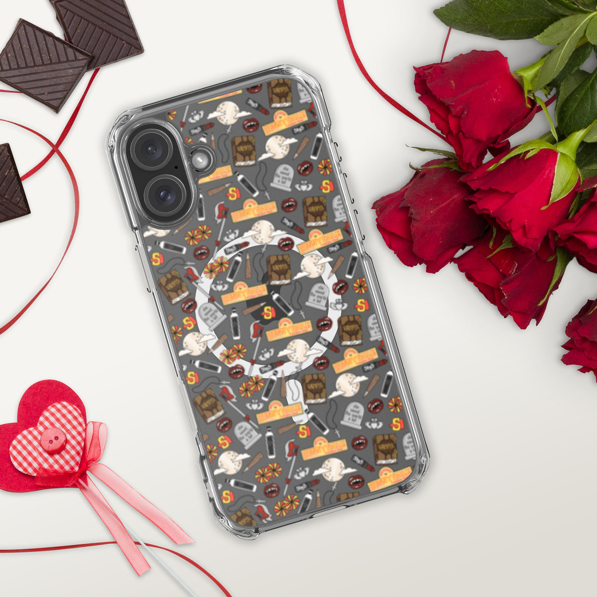 Spooky Vampire Slayer Clear MagSafe Case | Horror Collage iPhone Case - Spinsterly Co