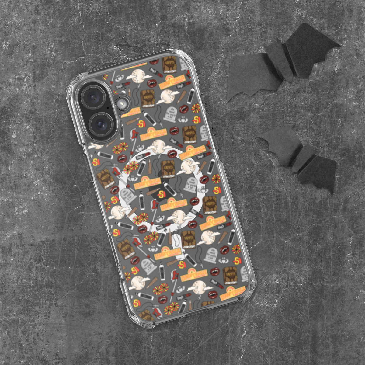 Spooky Vampire Slayer Clear MagSafe Case | Horror Collage iPhone Case - Spinsterly Co
