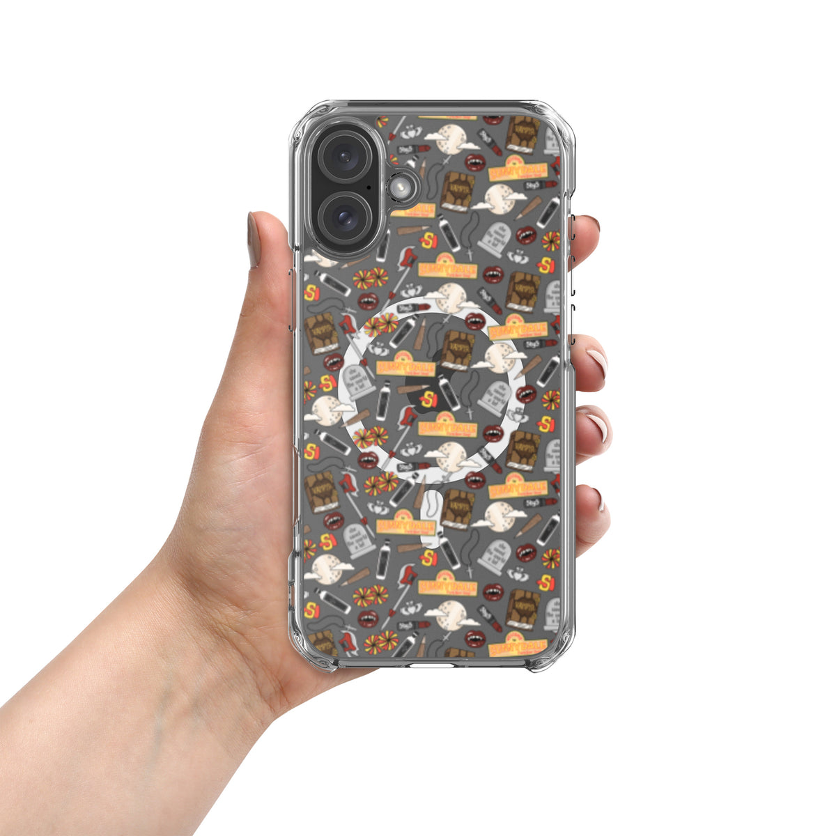 Spooky Vampire Slayer Clear MagSafe Case | Horror Collage iPhone Case - Spinsterly Co