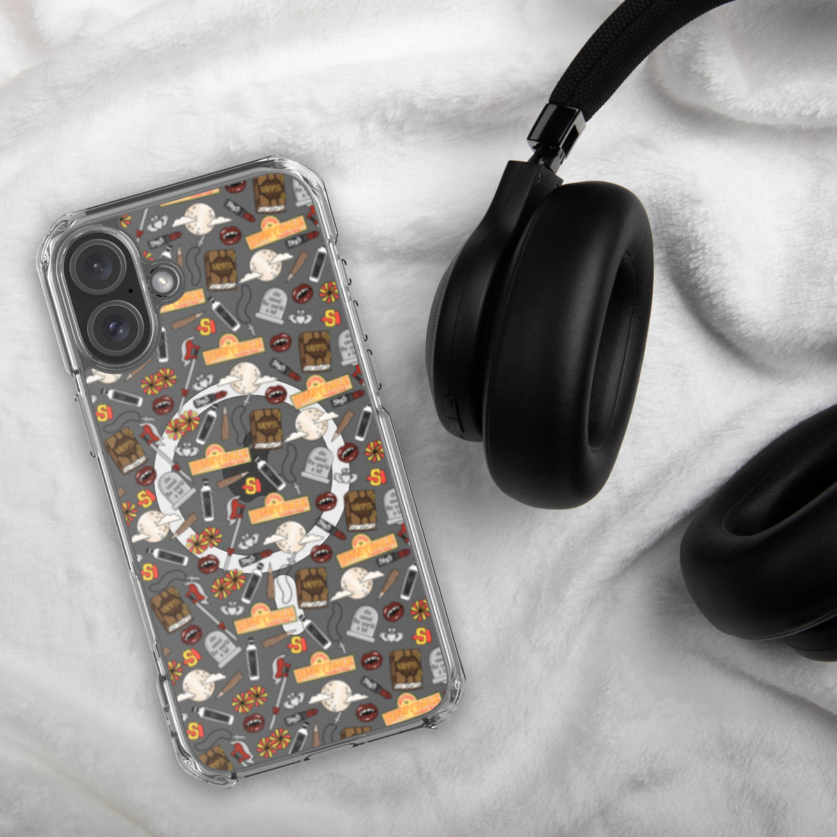 Spooky Vampire Slayer Clear MagSafe Case | Horror Collage iPhone Case - Spinsterly Co