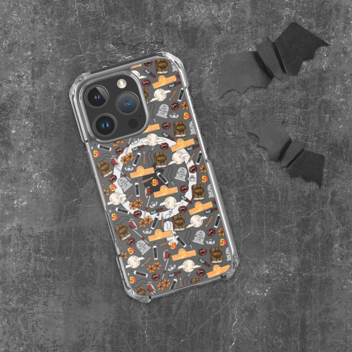 Spooky Vampire Slayer Clear MagSafe Case | Horror Collage iPhone Case - Spinsterly Co