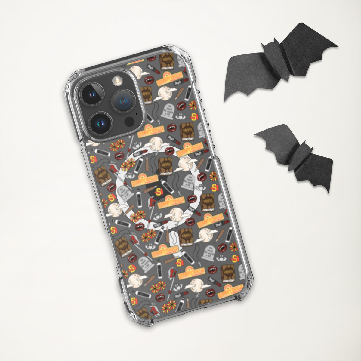 Spooky Vampire Slayer Clear MagSafe Case | Horror Collage iPhone Case - Spinsterly Co