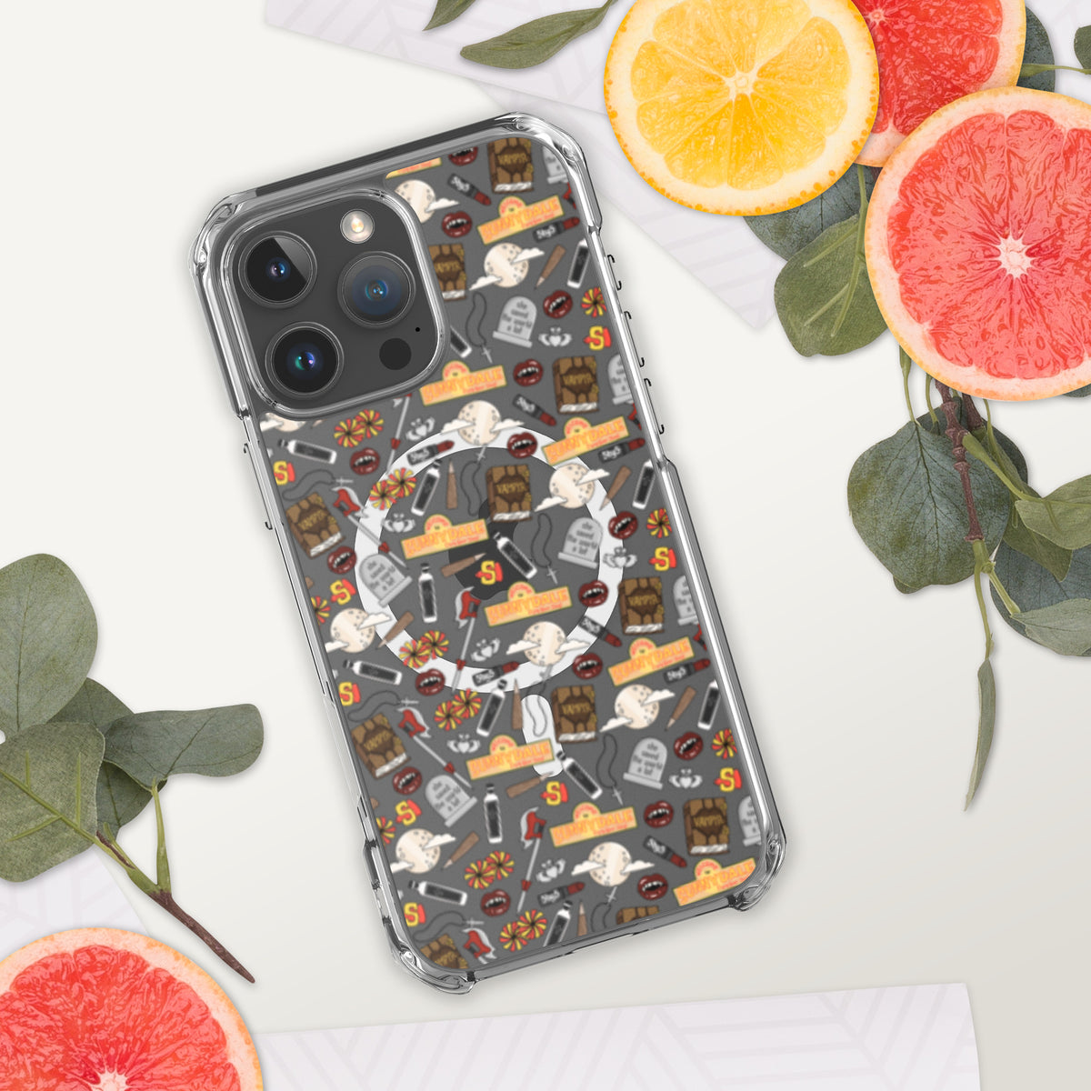 Spooky Vampire Slayer Clear MagSafe Case | Horror Collage iPhone Case - Spinsterly Co