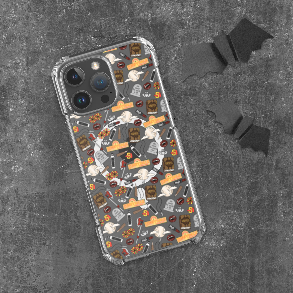 Spooky Vampire Slayer Clear MagSafe Case | Horror Collage iPhone Case - Spinsterly Co