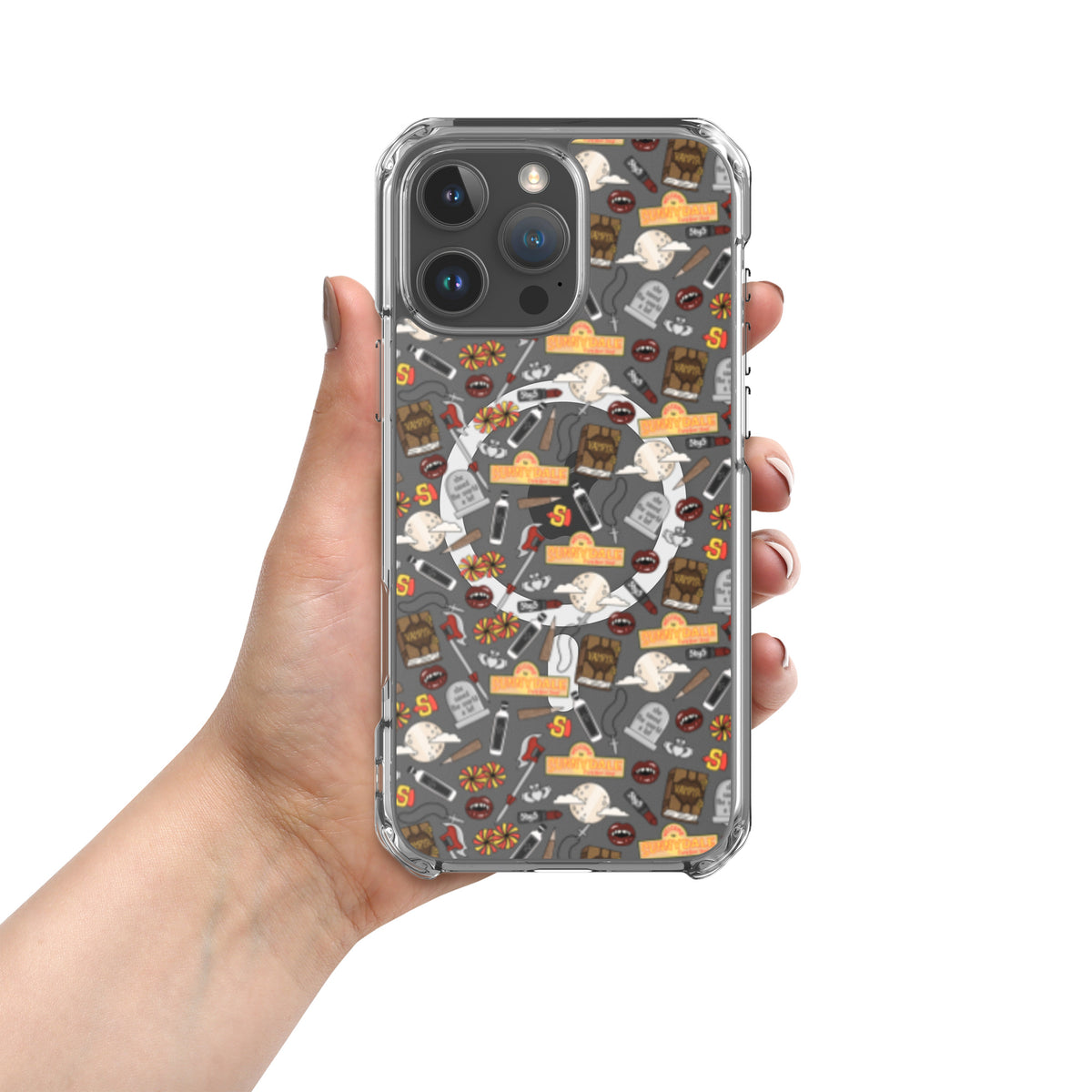 Spooky Vampire Slayer Clear MagSafe Case | Horror Collage iPhone Case - Spinsterly Co