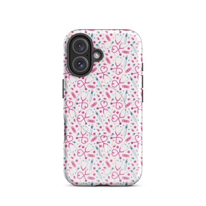 Kawaii Nurse MagSafe Tough iPhone Case | Cute Medical Pattern Phone Case for Nurses - Spinsterly Co