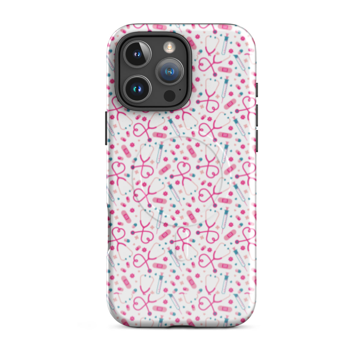 Kawaii Nurse MagSafe Tough iPhone Case | Cute Medical Pattern Phone Case for Nurses - Spinsterly Co
