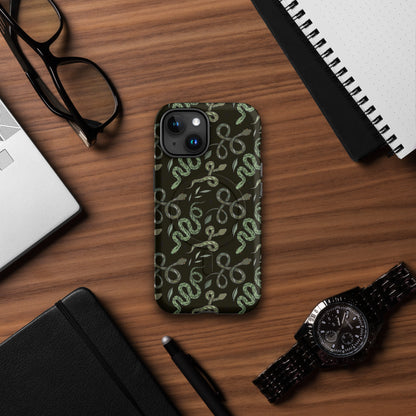 Green Serpent Pattern MagSafe Tough Case | Dark Botanical Snake iPhone Case - Spinsterly Co