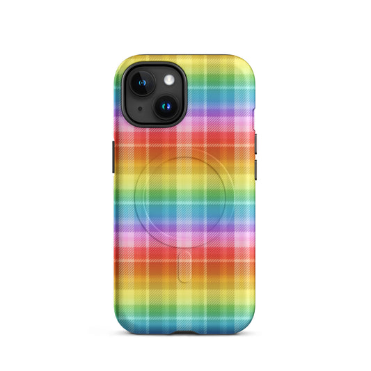 Rainbow Plaid MagSafe Tough Case | Colorful Tartan iPhone Case - Spinsterly Co