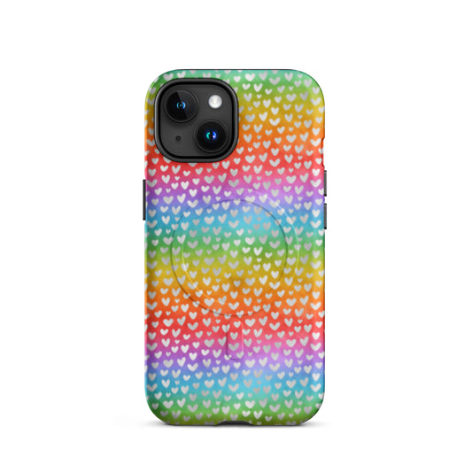 Rainbow Hearts MagSafe Tough Case | Colorful Heart Pattern iPhone Case - Spinsterly Co