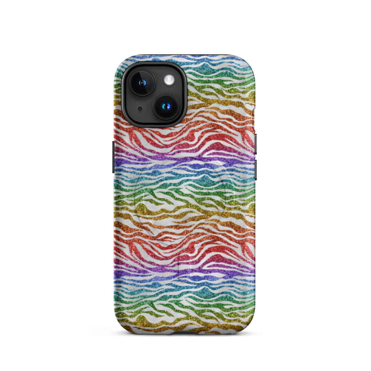 Rainbow Glitter Zebra MagSafe Tough Case | Bold Animal Print iPhone Case - Spinsterly Co