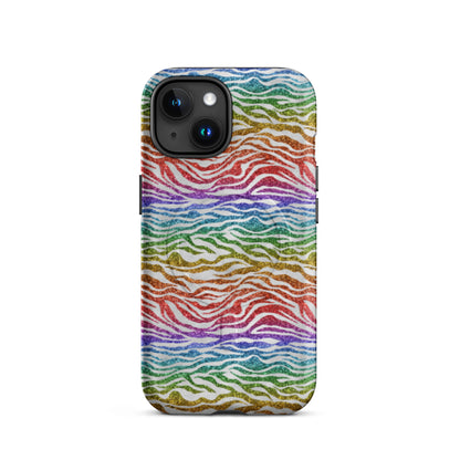 Rainbow Glitter Zebra MagSafe Tough Case | Bold Animal Print iPhone Case - Spinsterly Co