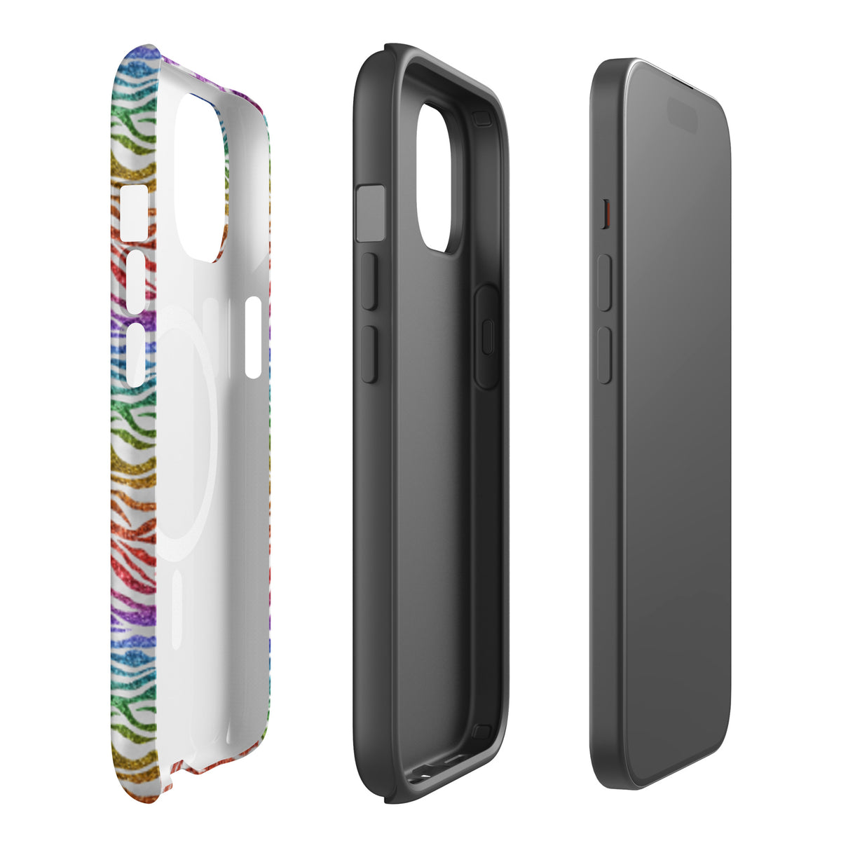 Rainbow Glitter Zebra MagSafe Tough Case | Bold Animal Print iPhone Case - Spinsterly Co