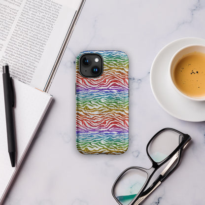 Rainbow Glitter Zebra MagSafe Tough Case | Bold Animal Print iPhone Case - Spinsterly Co