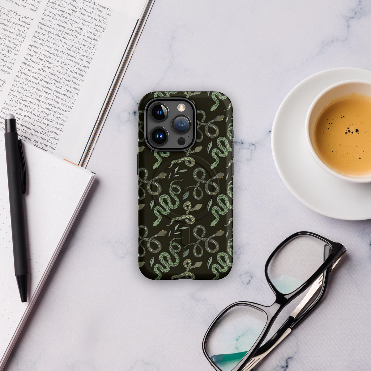 Green Serpent Pattern MagSafe Tough Case | Dark Botanical Snake iPhone Case - Spinsterly Co