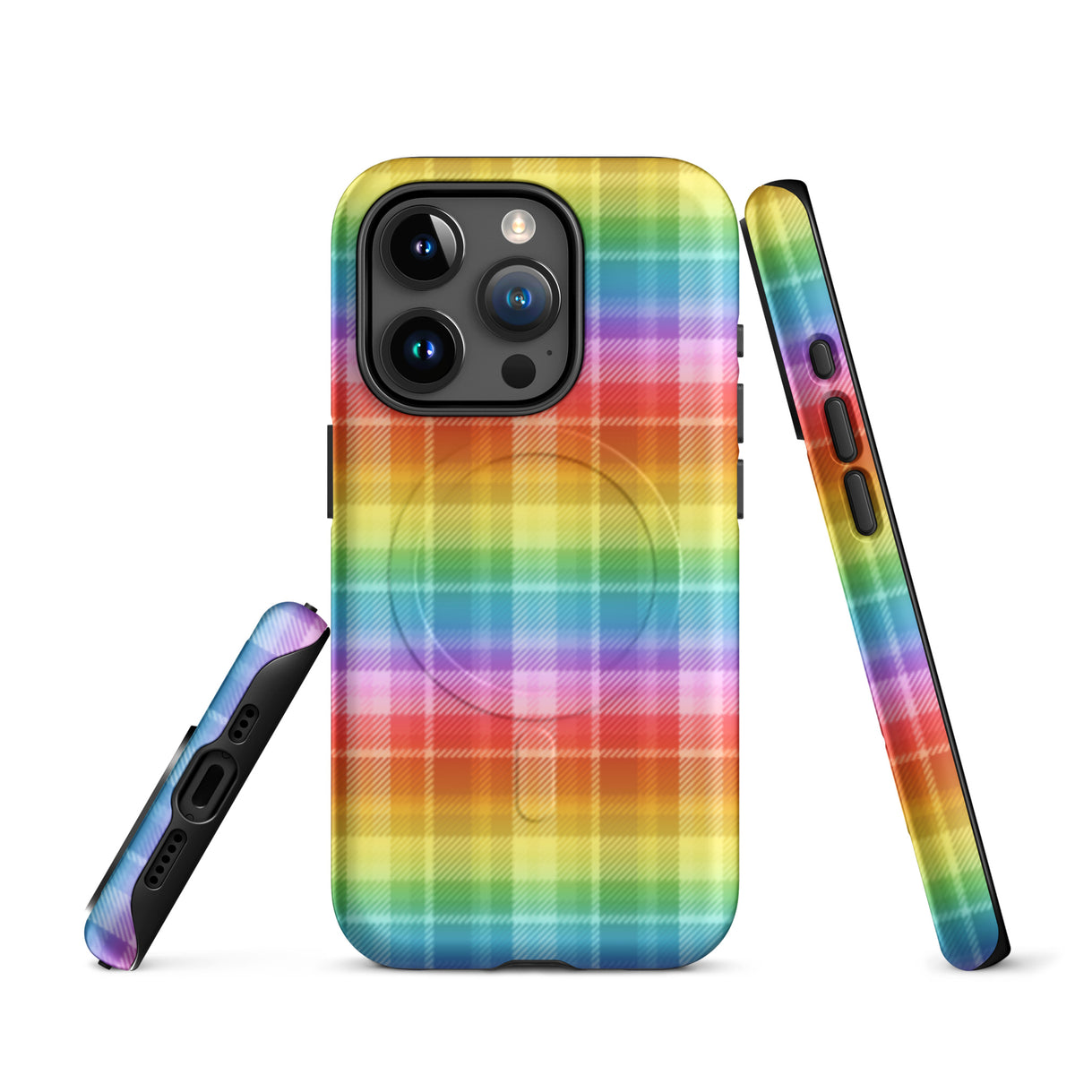 Rainbow Plaid MagSafe Tough Case | Colorful Tartan iPhone Case - Spinsterly Co