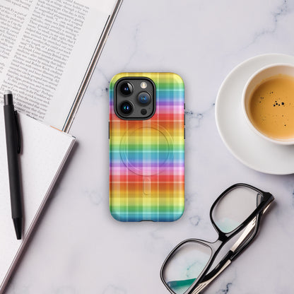 Rainbow Plaid MagSafe Tough Case | Colorful Tartan iPhone Case - Spinsterly Co