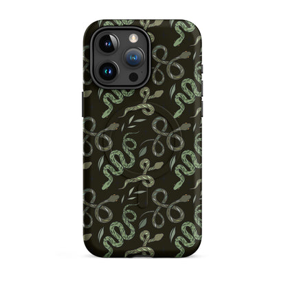 Green Serpent Pattern MagSafe Tough Case | Dark Botanical Snake iPhone Case - Spinsterly Co