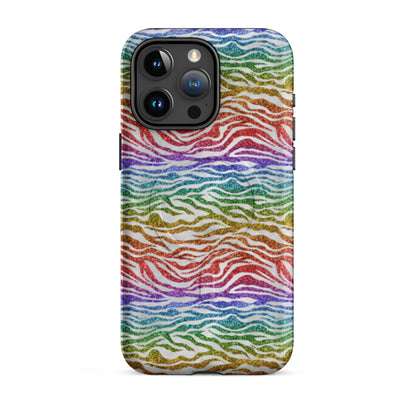 Rainbow Glitter Zebra MagSafe Tough Case | Bold Animal Print iPhone Case - Spinsterly Co