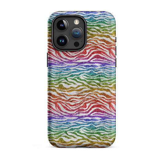 Rainbow Glitter Zebra MagSafe Tough Case | Bold Animal Print iPhone Case - Spinsterly Co