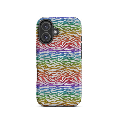 Rainbow Glitter Zebra MagSafe Tough Case | Bold Animal Print iPhone Case - Spinsterly Co