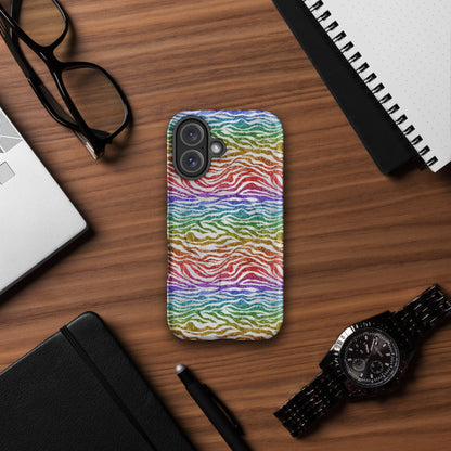 Rainbow Glitter Zebra MagSafe Tough Case | Bold Animal Print iPhone Case - Spinsterly Co