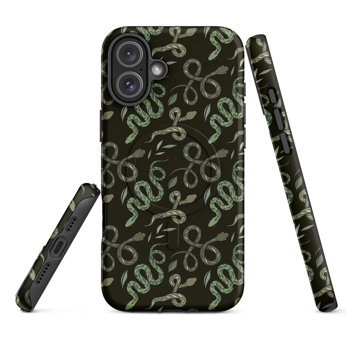 Green Serpent Pattern MagSafe Tough Case | Dark Botanical Snake iPhone Case - Spinsterly Co